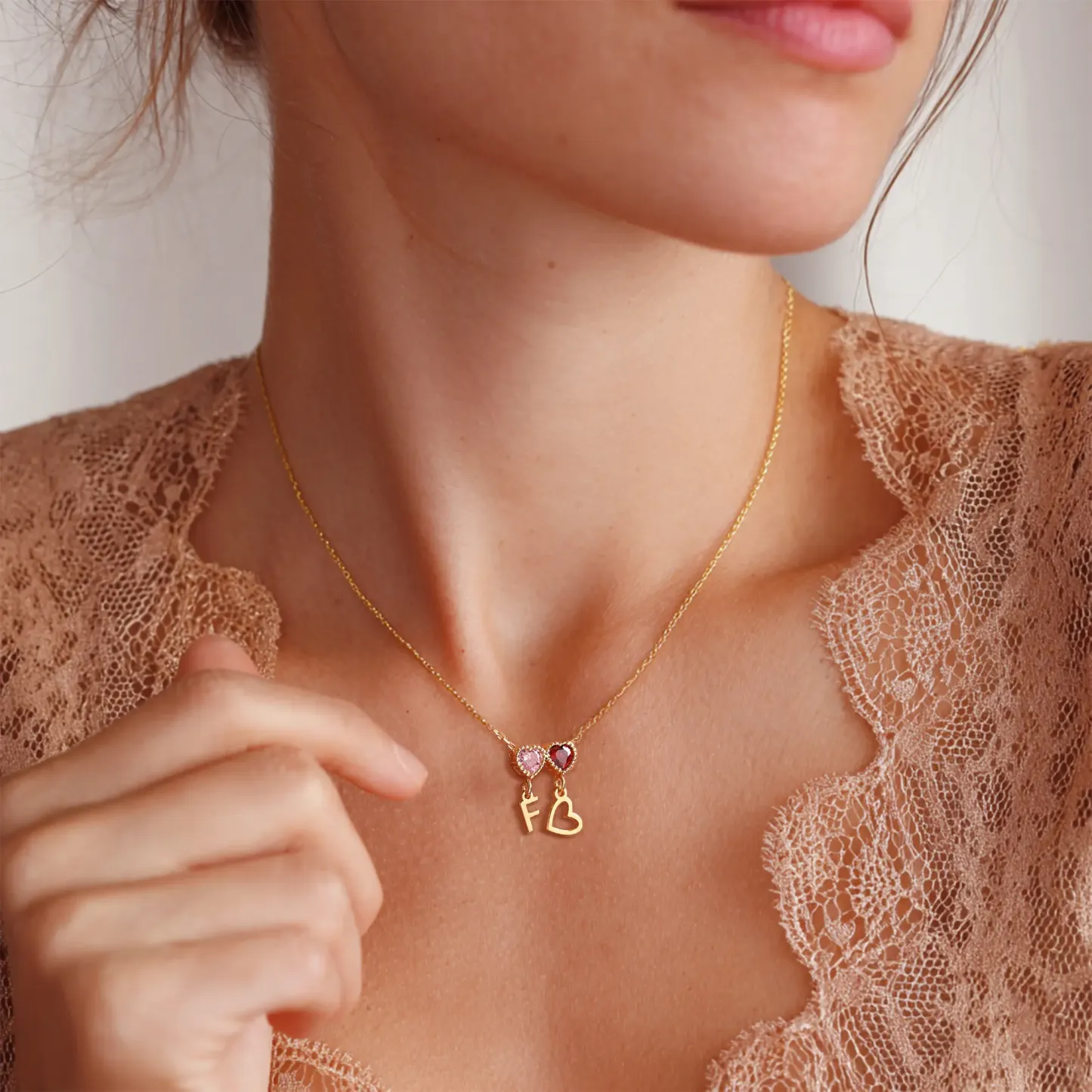 Heart Birthstone and Initials Necklace-BY PROMISE-For Mom,Birthstone,Initials