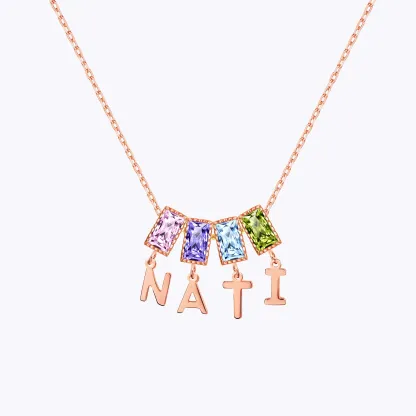 Baguette Birthstone and Initials Necklace