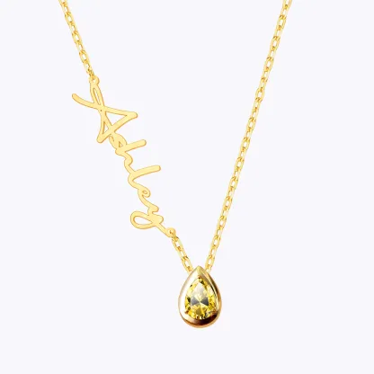 Custom Name Pear Shape Birthstone Necklace