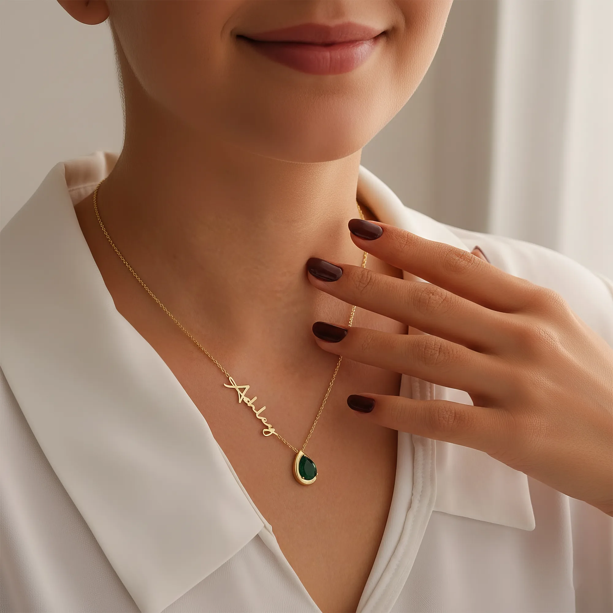 Custom Name Pear Shape Birthstone Necklace