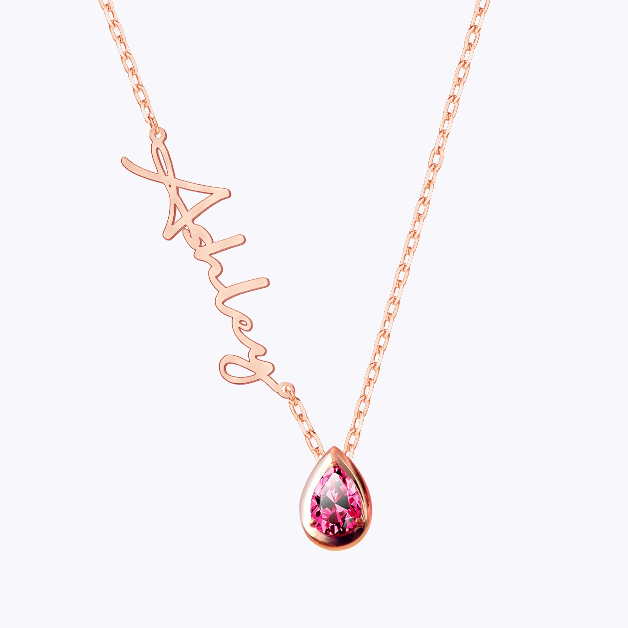 Custom Name Pear Shape Birthstone Necklace