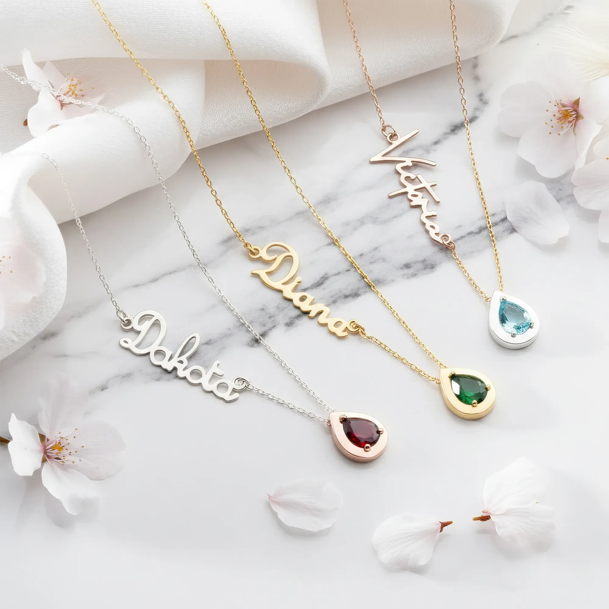 Custom Name Pear Shape Birthstone Necklace