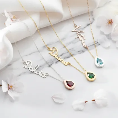 Custom Name Pear Shape Birthstone Necklace