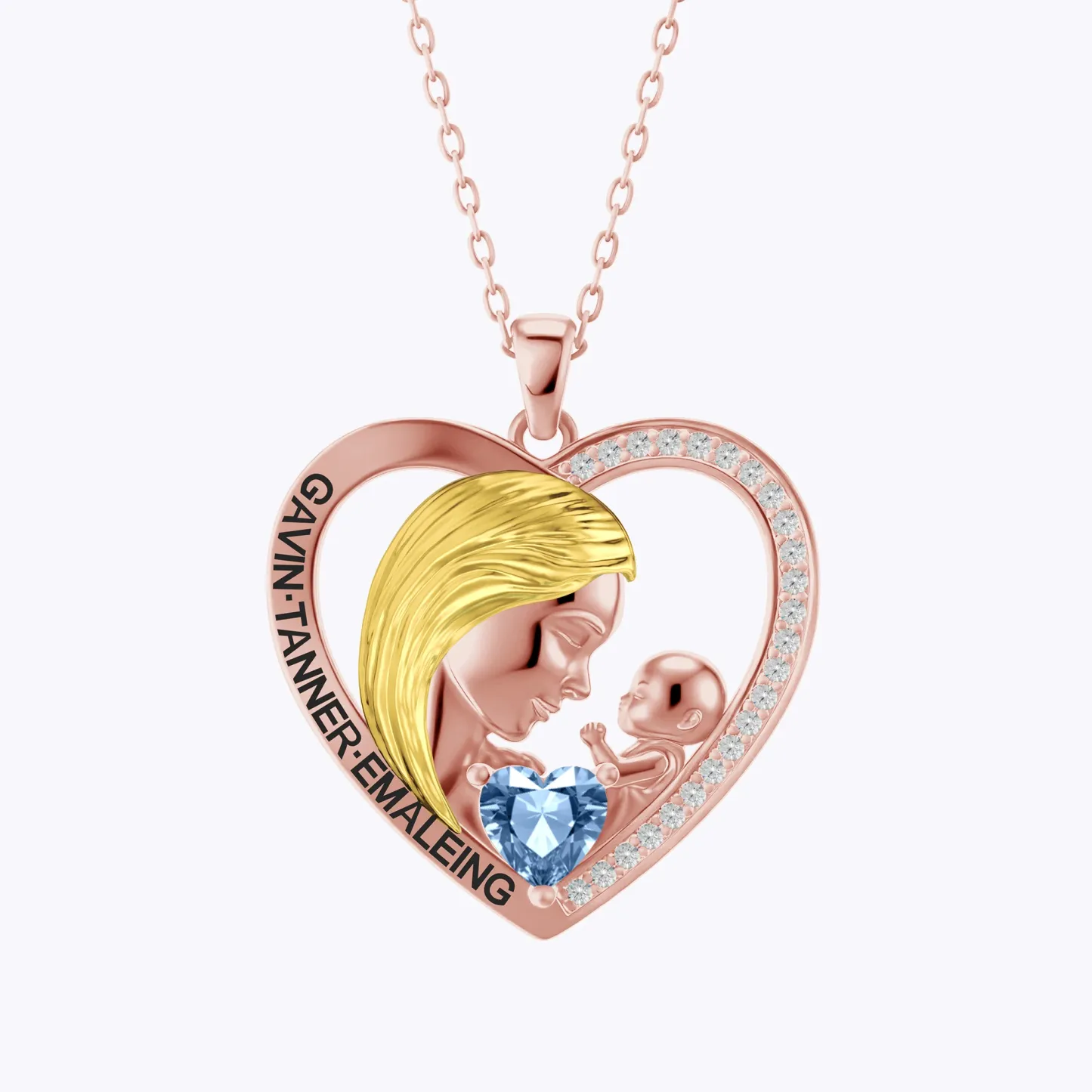 Custom Heart Shaped Mom Baby Necklace with Heartstone