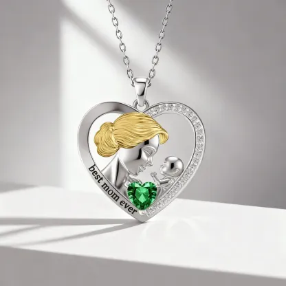 Custom Heart Shaped Mom Baby Necklace with Heartstone