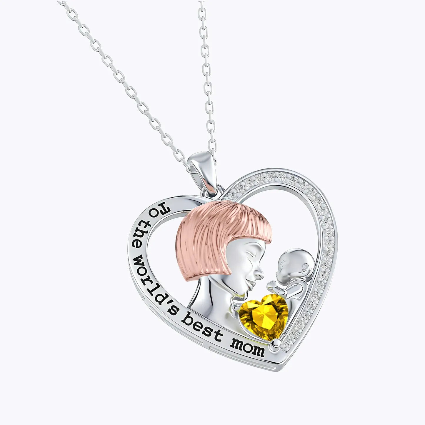 Custom Heart Shaped Mom Baby Necklace with Heartstone