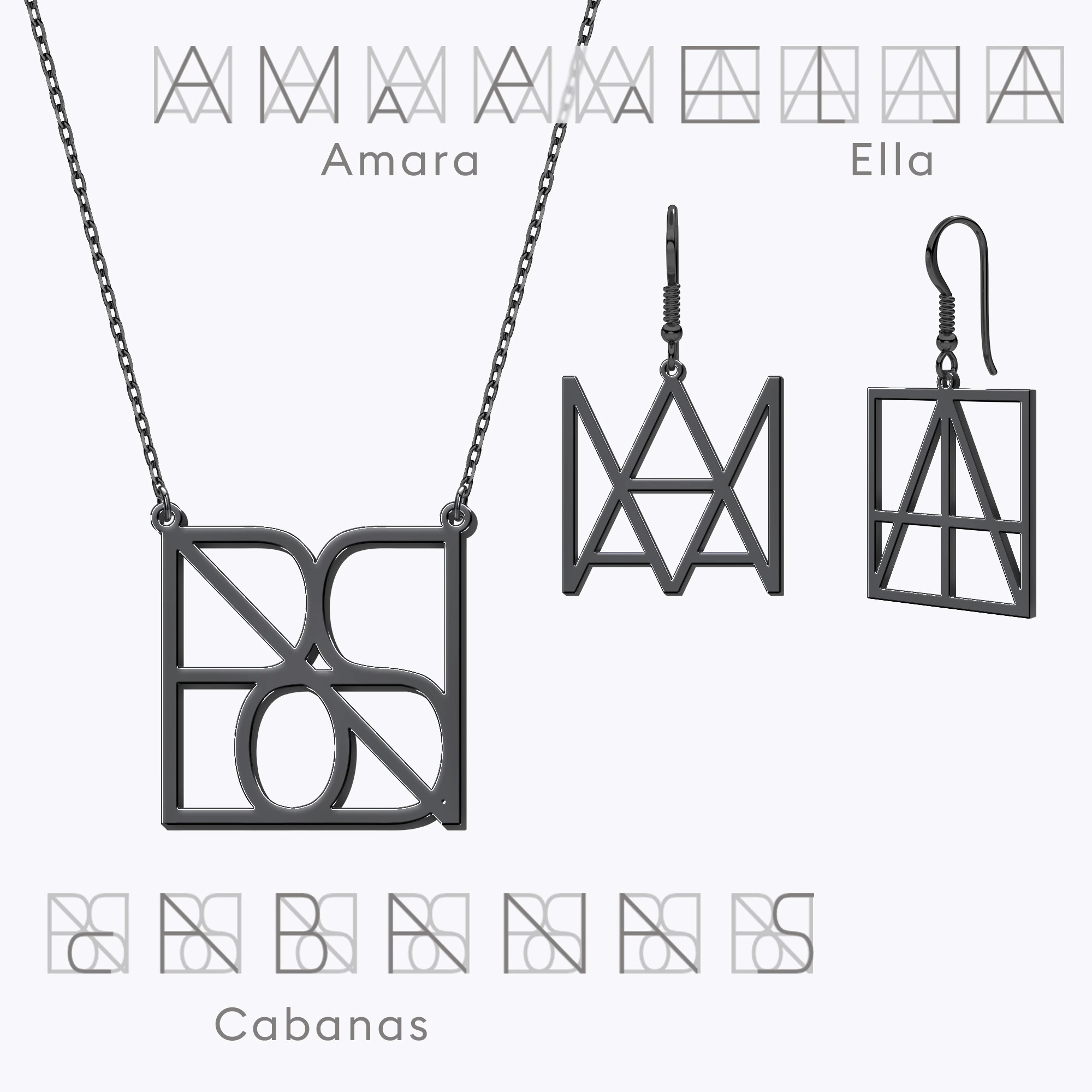 Geo Code Custom Name Logo Monogram Necklace and Earring Set