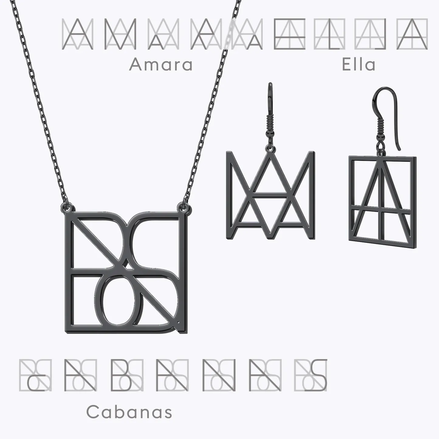 Geo Code Custom Name Logo Monogram Necklace and Earring Set