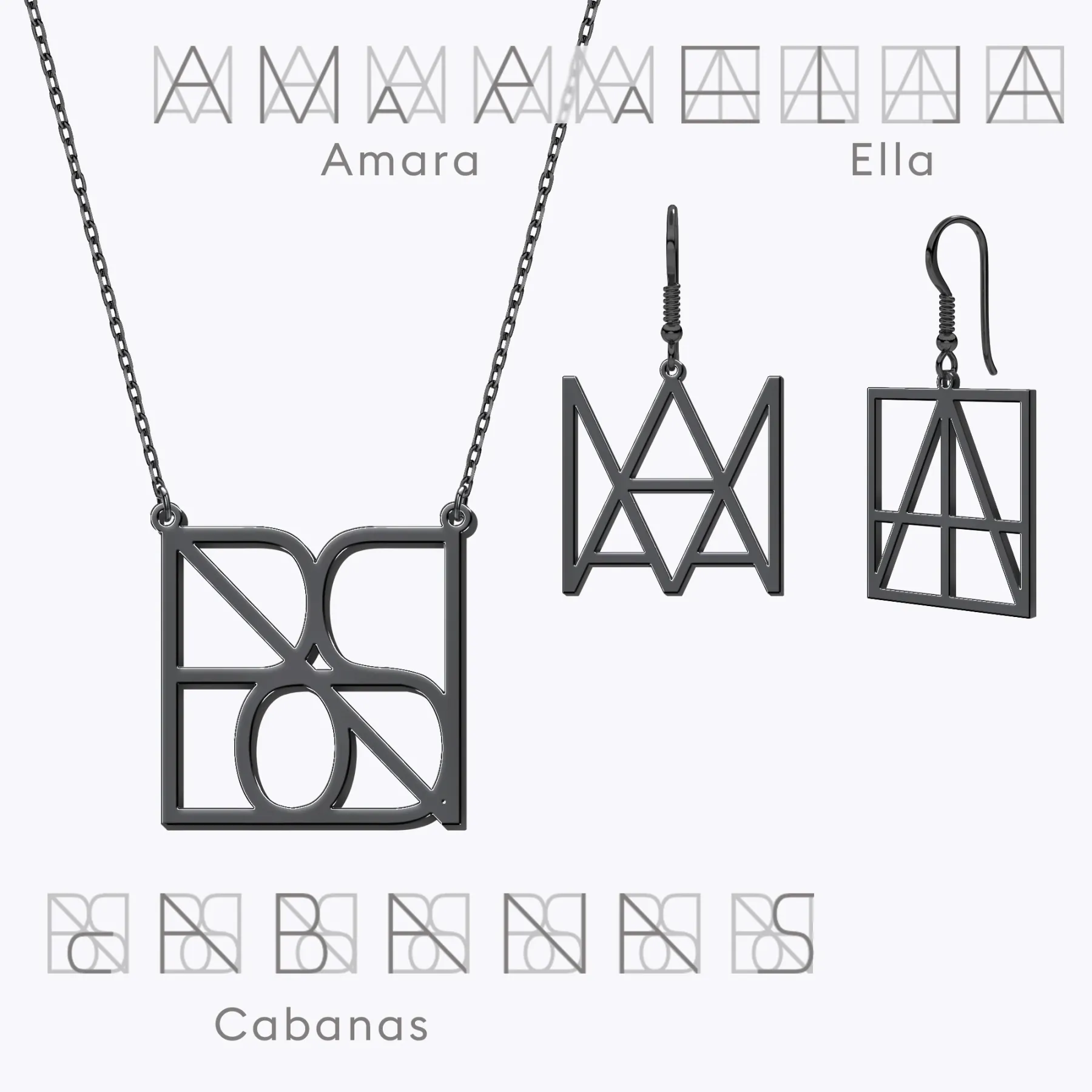 Geo Code Custom Name Logo Monogram Necklace and Earring Set