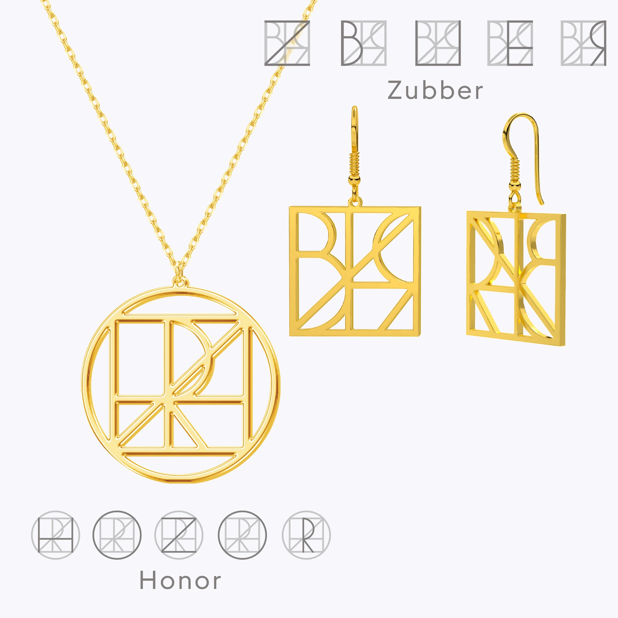 Geo Code Custom Name Logo Monogram Necklace and Earring Set