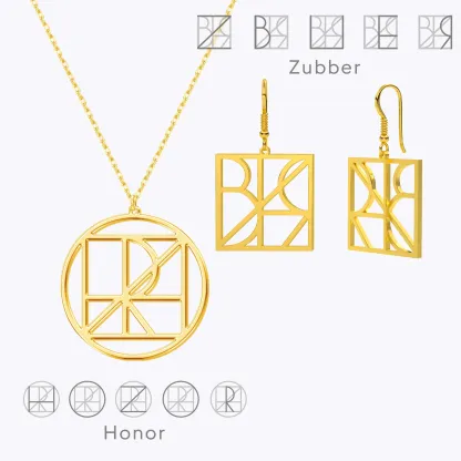 Geo Code Custom Name Logo Monogram Necklace and Earring Set