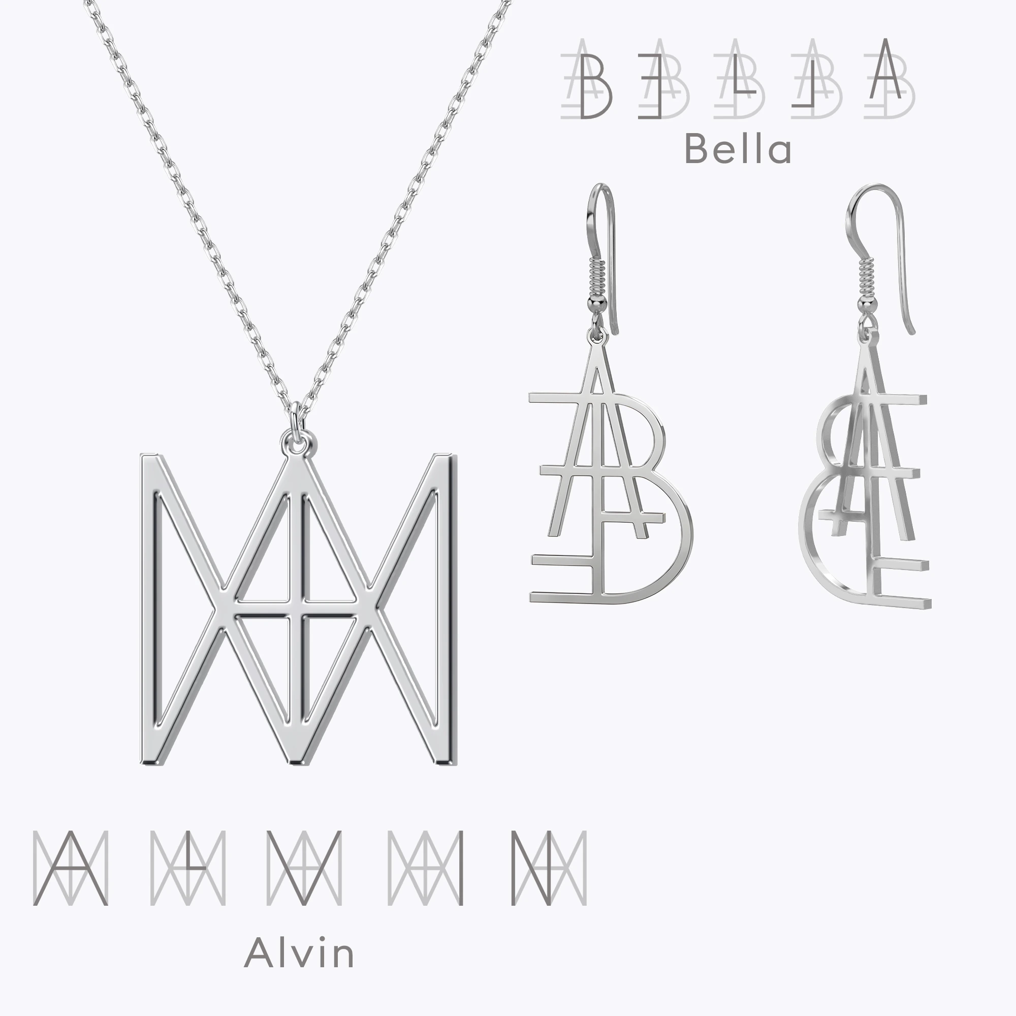 Geo Code Custom Name Logo Monogram Necklace and Earring Set