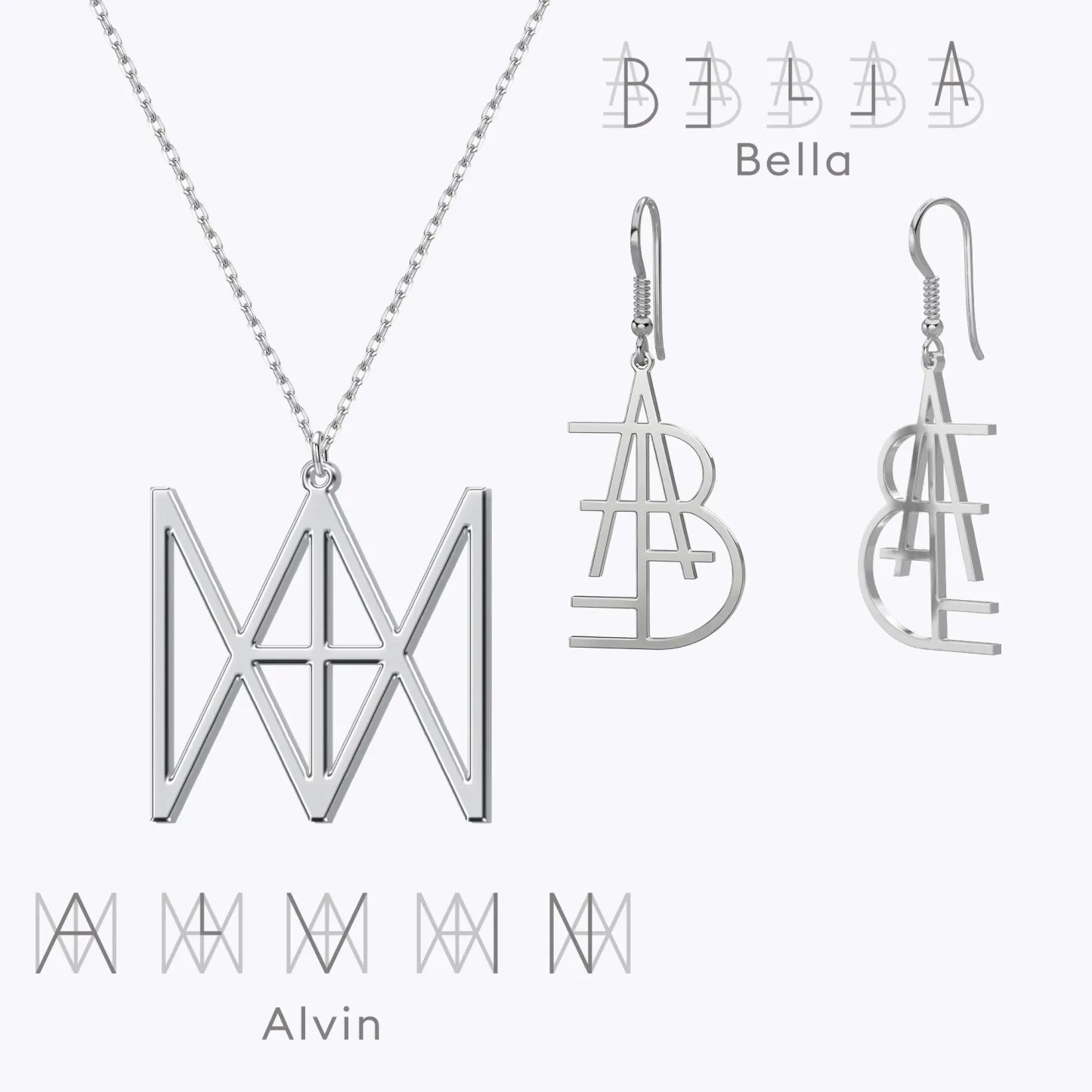 Geo Code Custom Name Logo Monogram Necklace and Earring Set