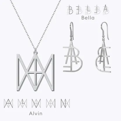 Geo Code Custom Name Logo Monogram Necklace and Earring Set
