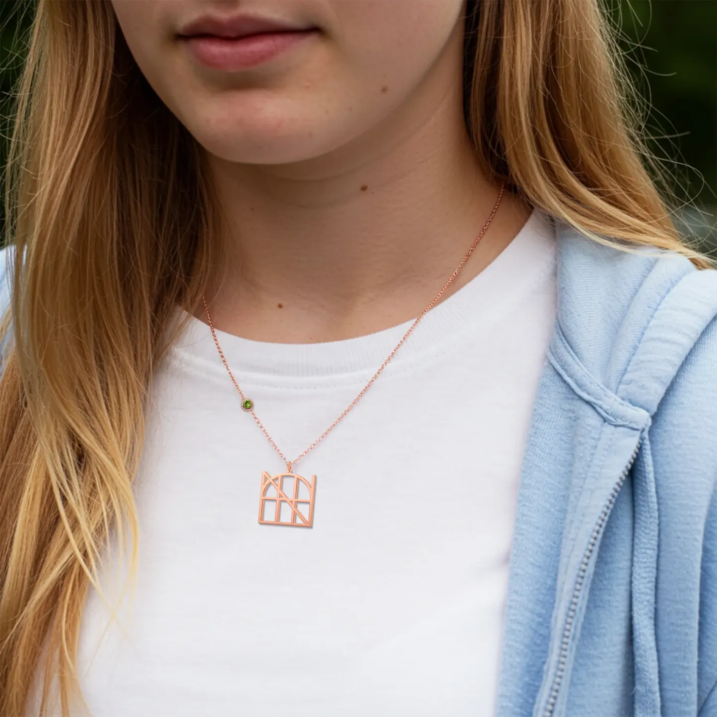 Geo Code Custom Name Logo Monogram Necklace with Round Birthstone