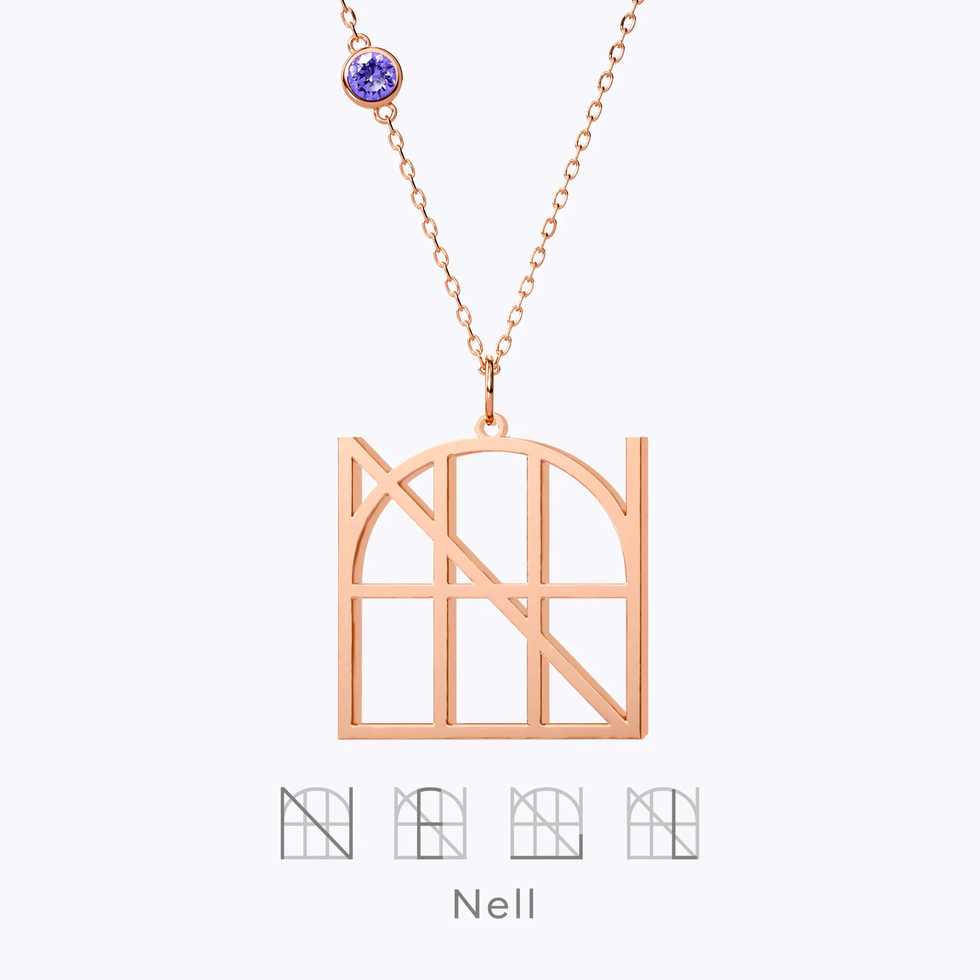 Geo Code Custom Name Logo Monogram Necklace with Round Birthstone