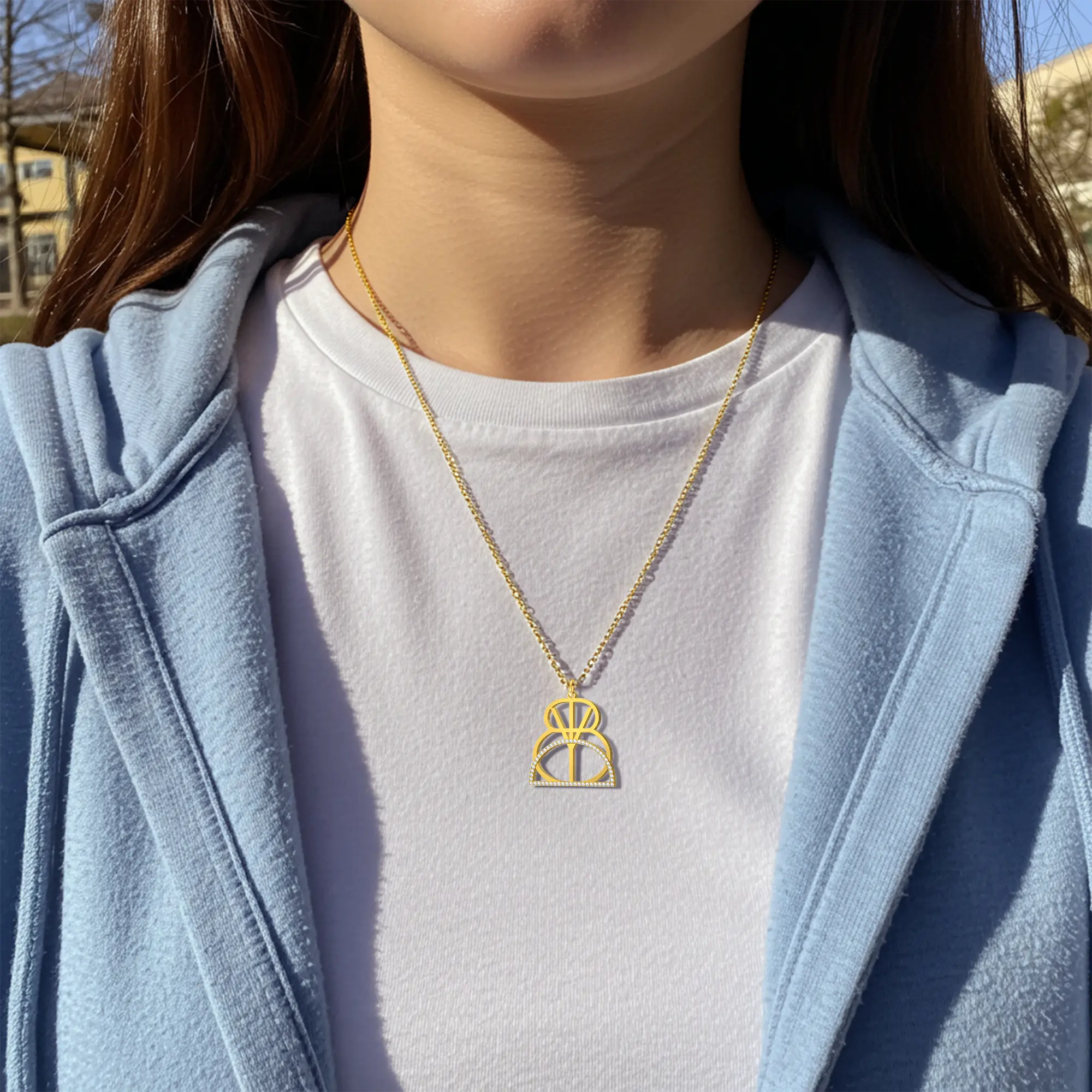 Geo Code Custom Pavé Initial Name Logo Monogram Necklace