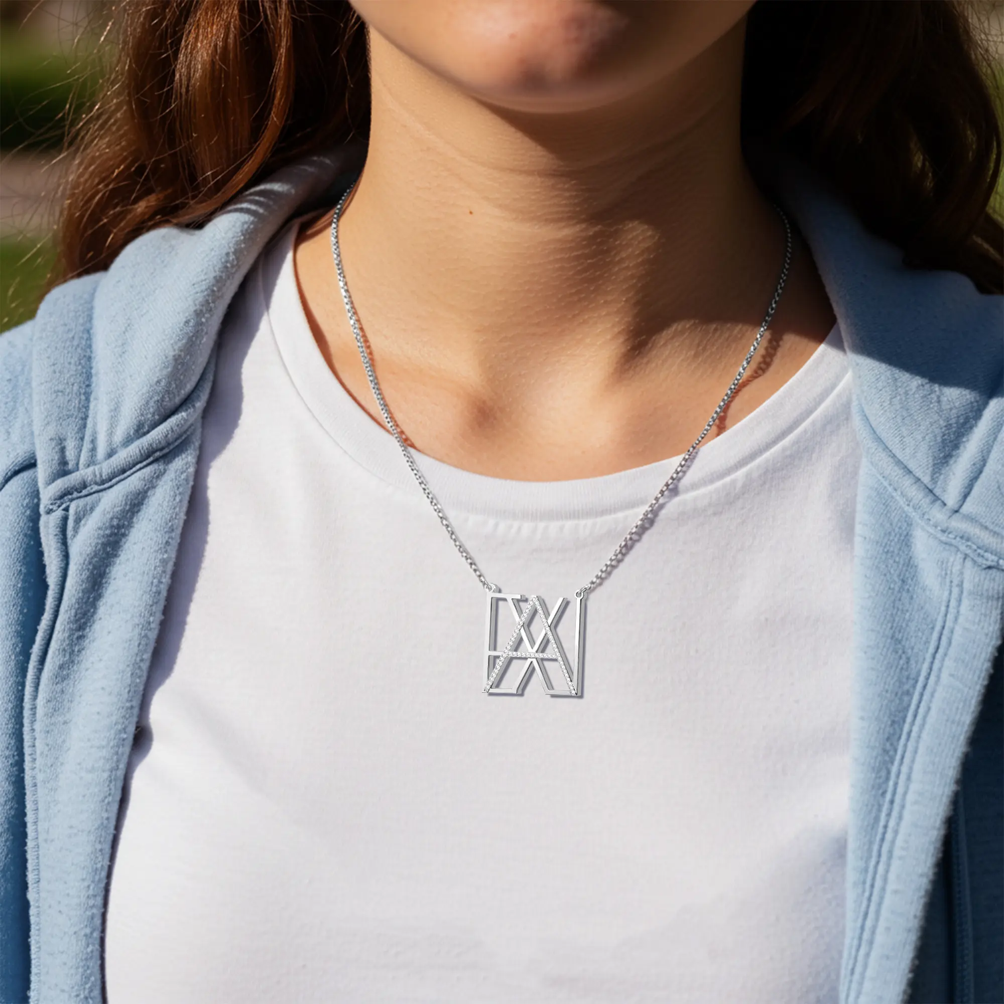 Geo Code Custom Pavé Initial Name Logo Monogram Necklace
