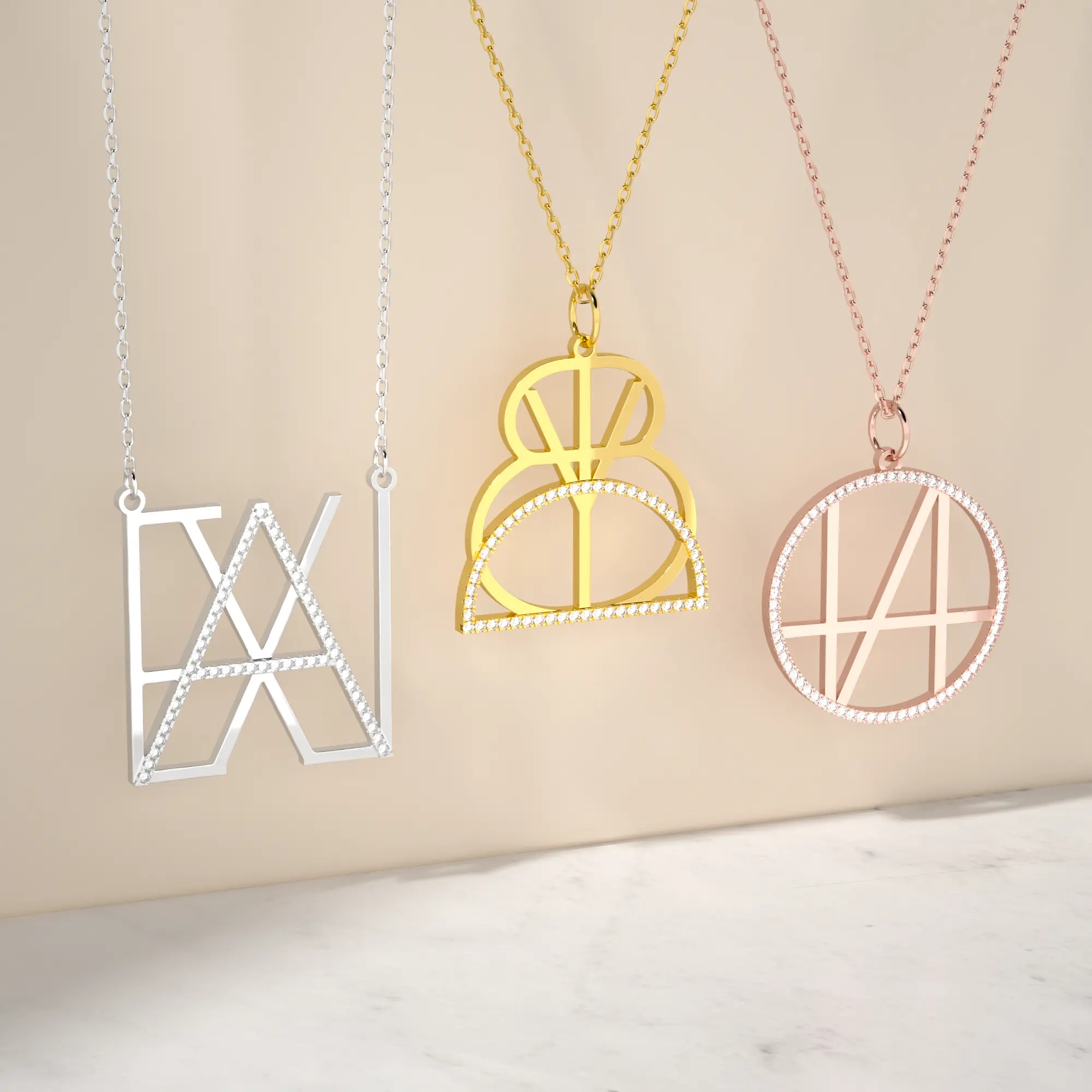 Geo Code Custom Pavé Initial Name Logo Monogram Necklace