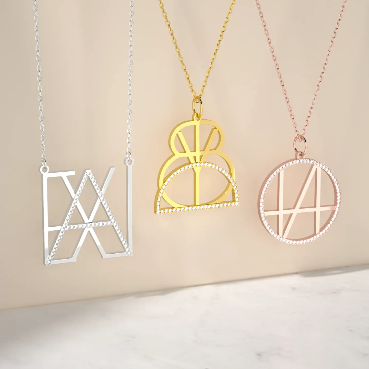 Geo Code Custom Pavé Initial Name Logo Monogram Necklace