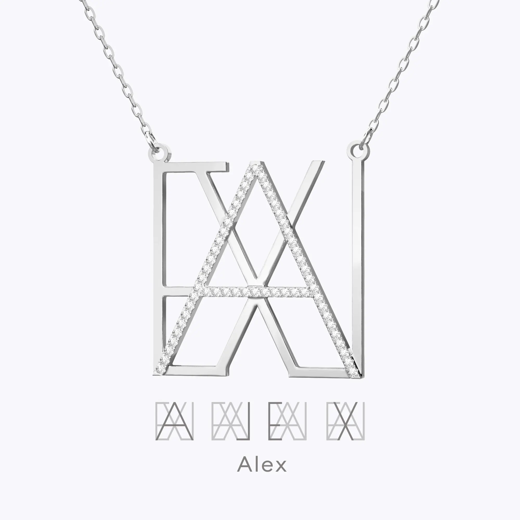 Geo Code Custom Pavé Initial Name Logo Monogram Necklace