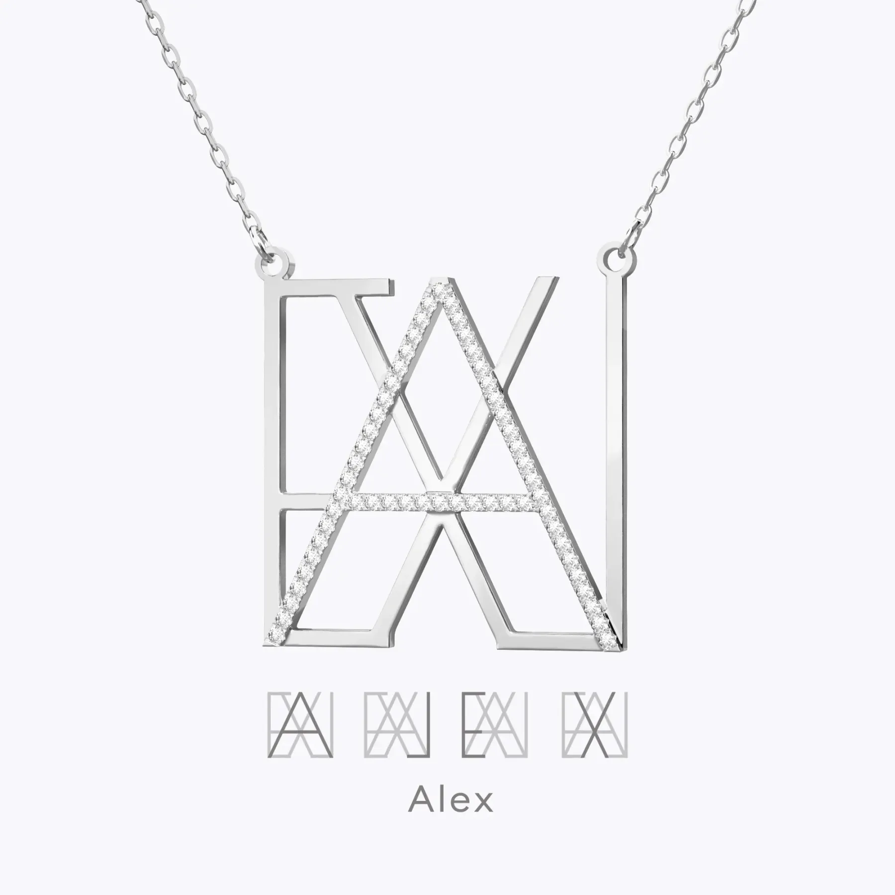 Geo Code Custom Pavé Initial Name Logo Monogram Necklace