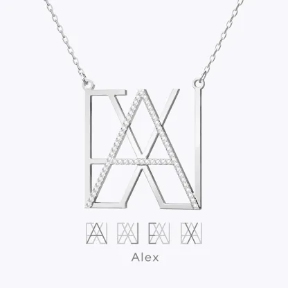 Geo Code Custom Pavé Initial Name Logo Monogram Necklace