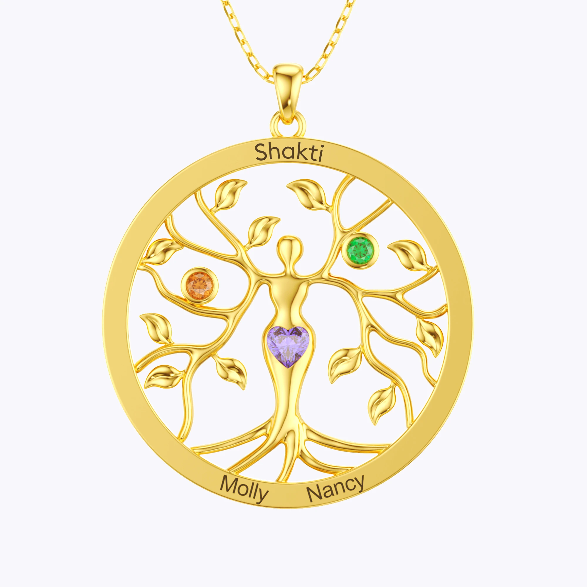 Custom Tree of Life with Birthstone Round Shape Pendant Necklace