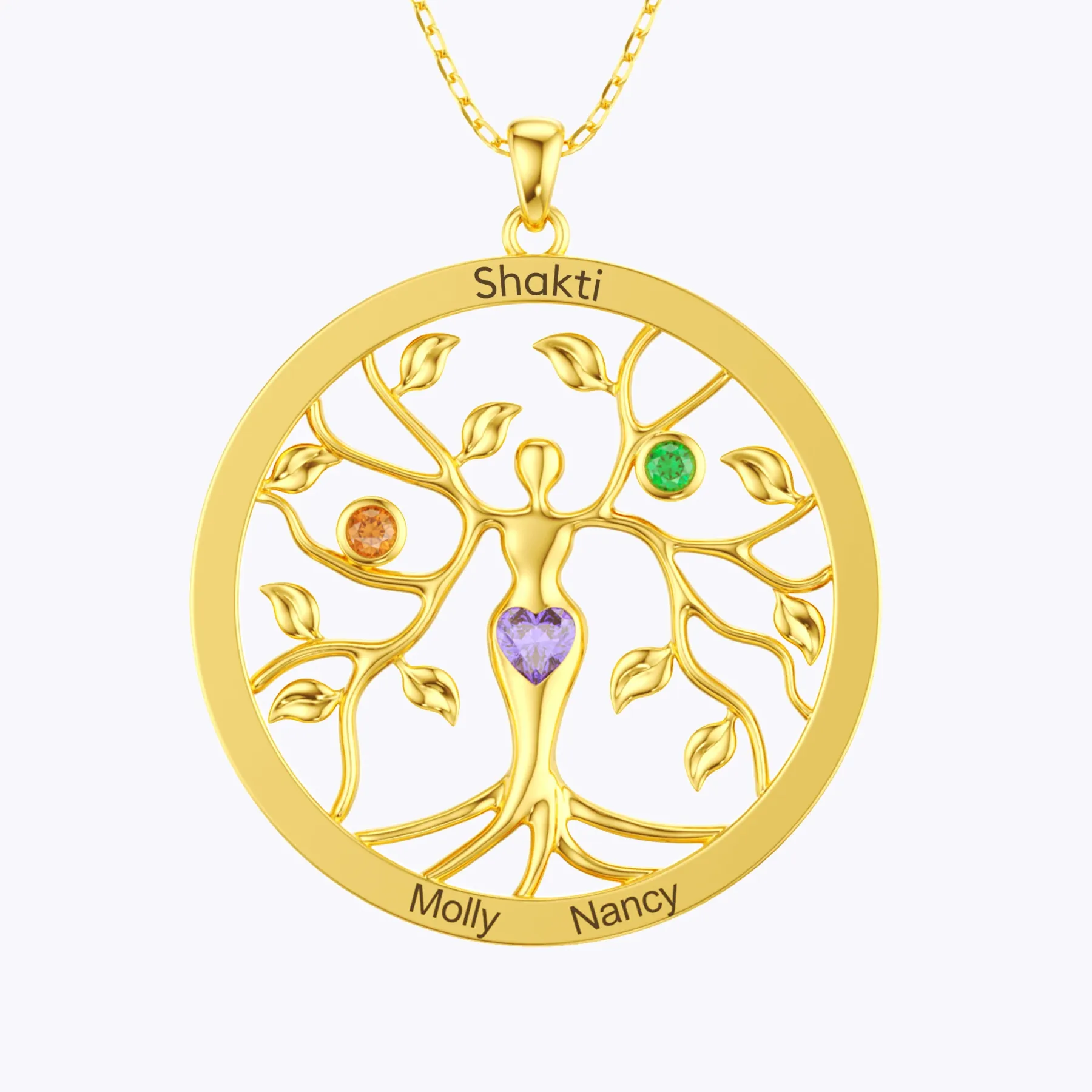 Custom Tree of Life with Birthstone Round Shape Pendant Necklace