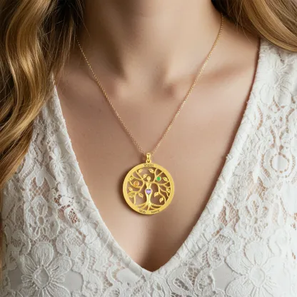 Custom Tree of Life with Birthstone Round Shape Pendant Necklace