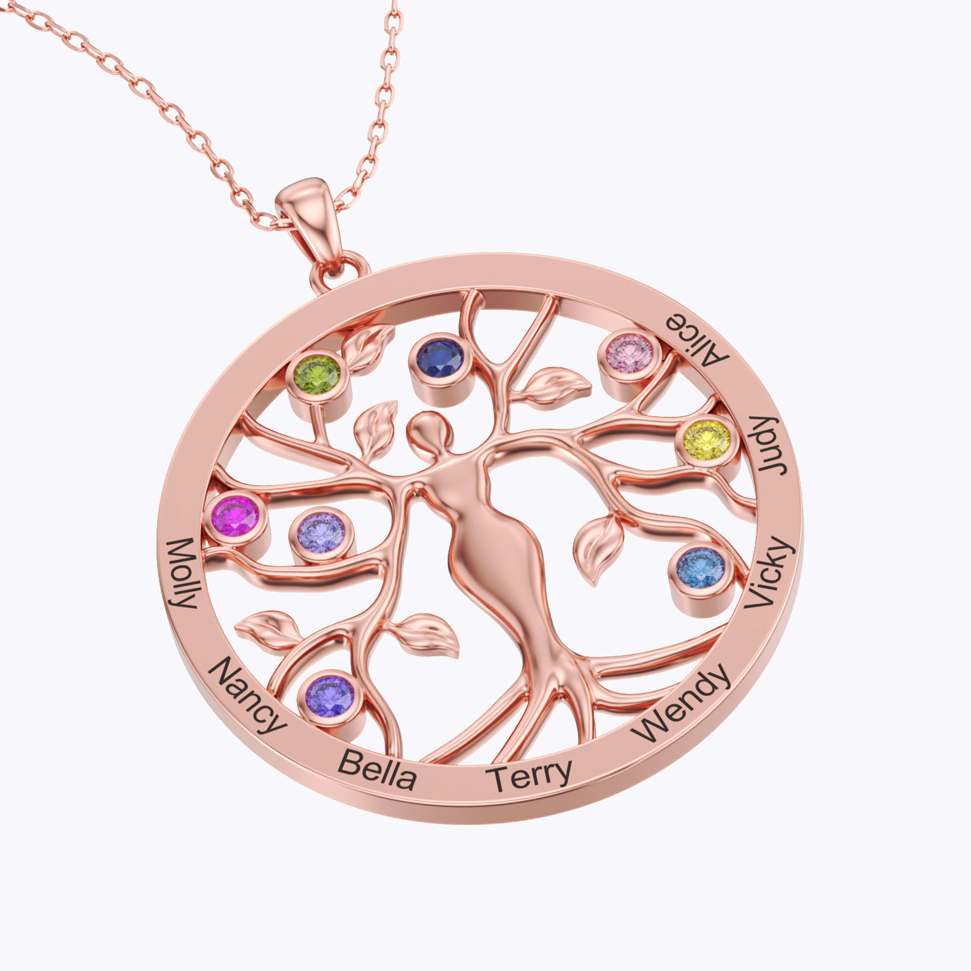 Custom Tree of Life with Birthstone Round Shape Pendant Necklace