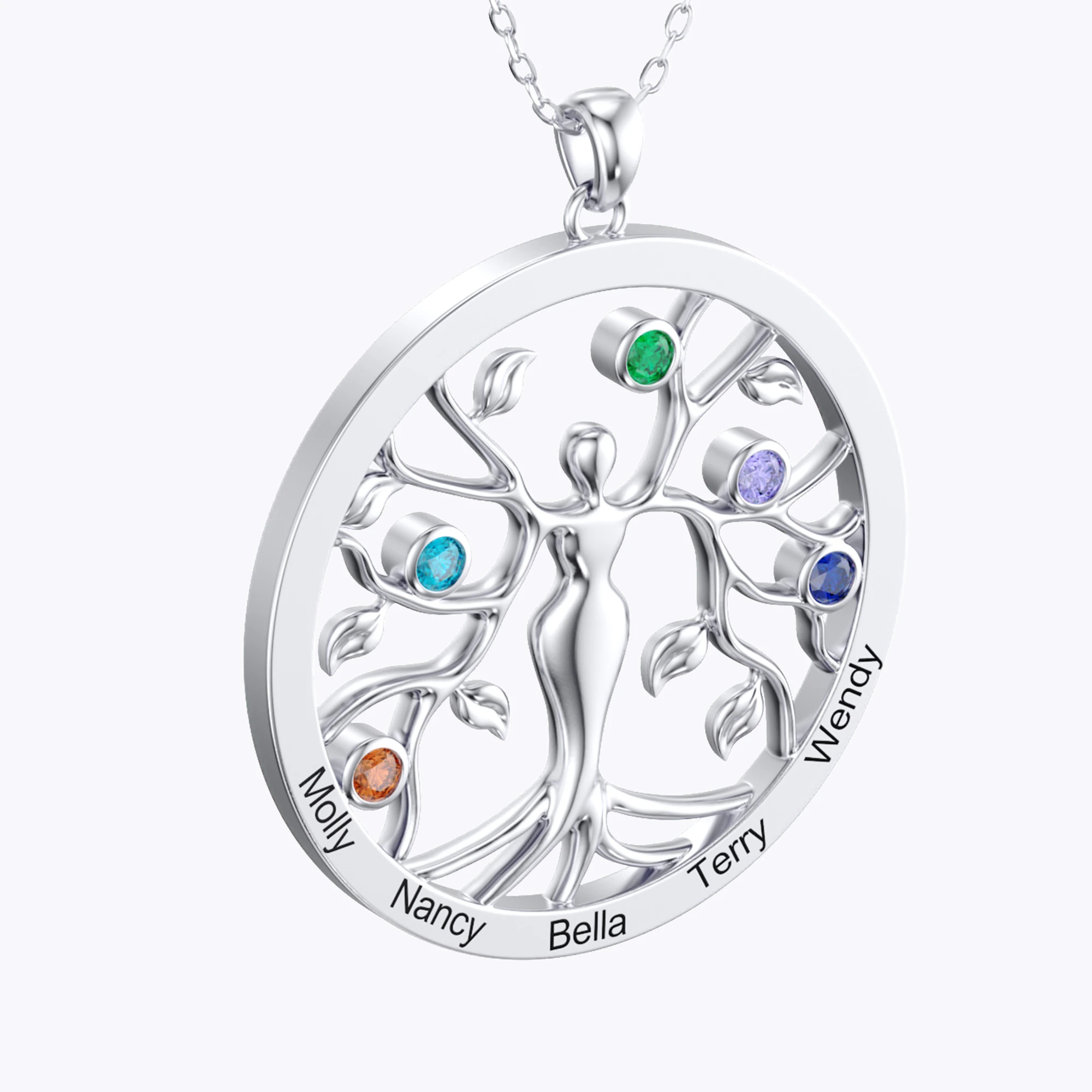 Custom Tree of Life with Birthstone Round Shape Pendant Necklace