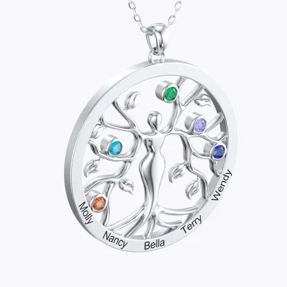 Custom Tree of Life with Birthstone Round Shape Pendant Necklace