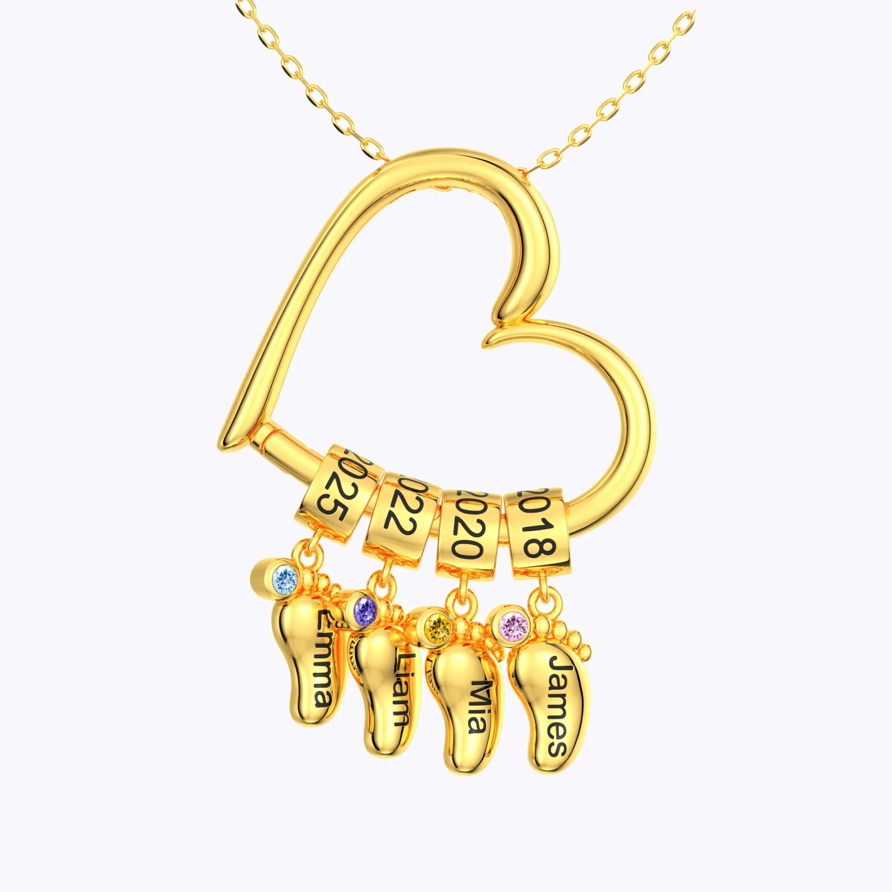 Custom Child Feet with Name Birthstone Heart Shaped Pendant Necklace