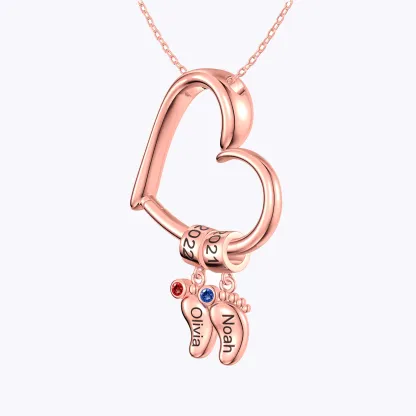 Custom Child Feet with Name Birthstone Heart Shaped Pendant Necklace