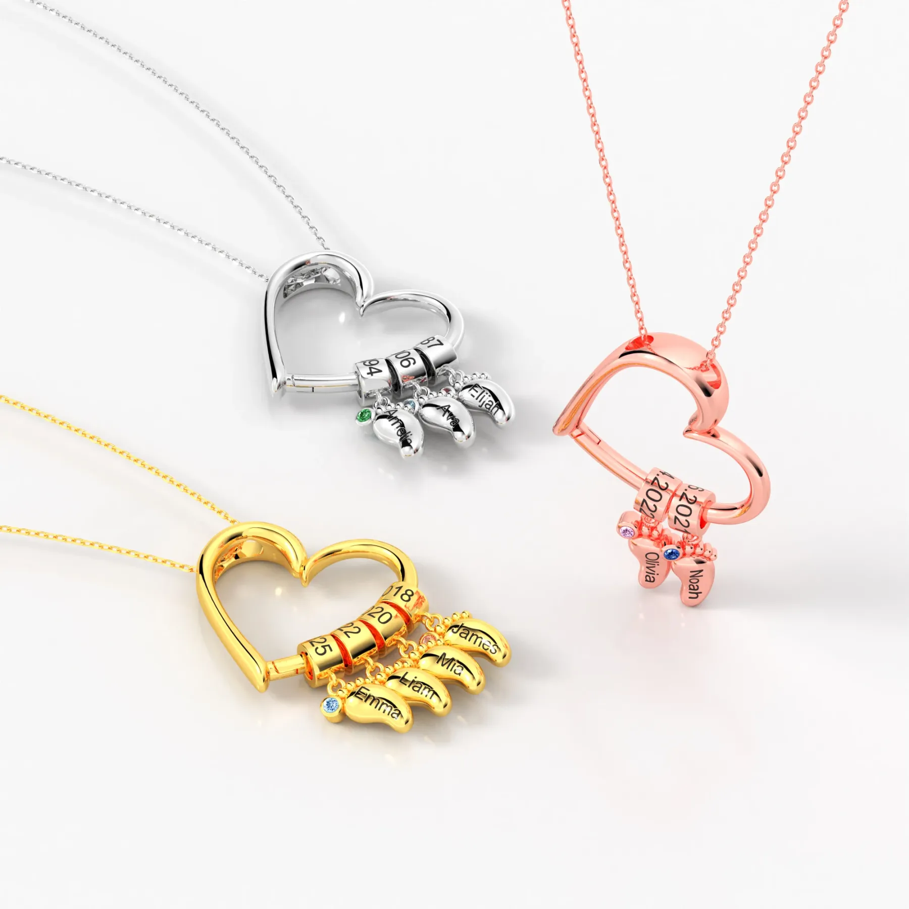 Custom Child Feet with Name Birthstone Heart Shaped Pendant Necklace