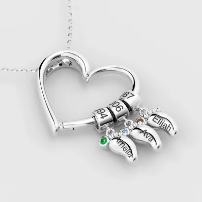 Custom Child Feet with Name Birthstone Heart Shaped Pendant Necklace