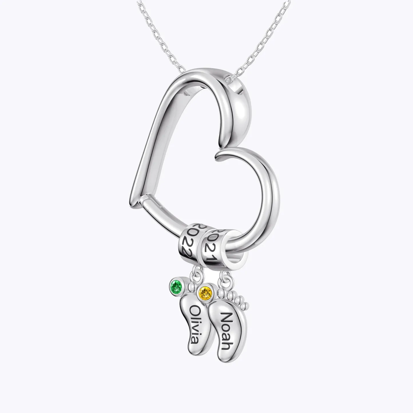 Custom Child Feet with Name Birthstone Heart Shaped Pendant Necklace