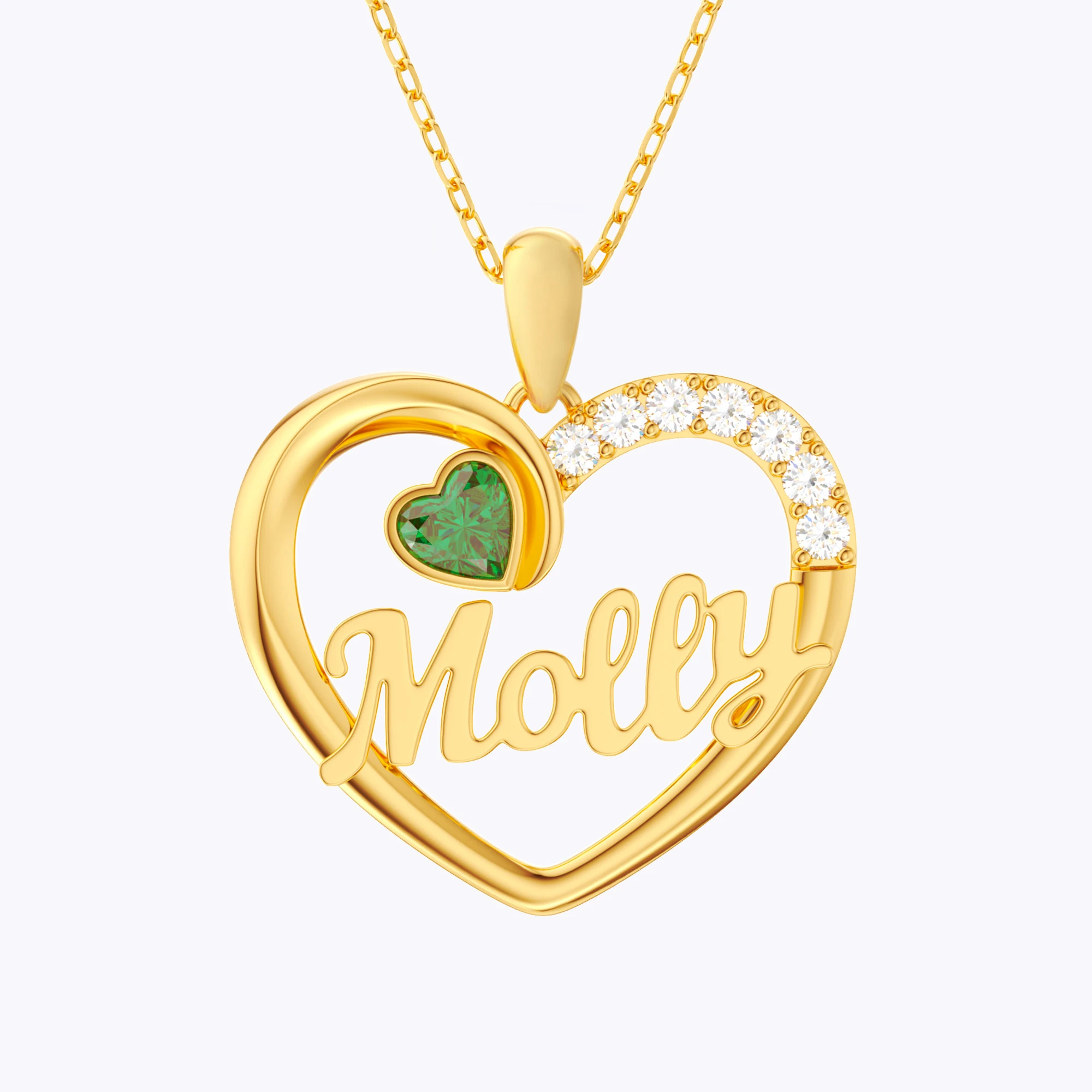 Custom Heart Birthstone Name Necklace with Pavé Accents