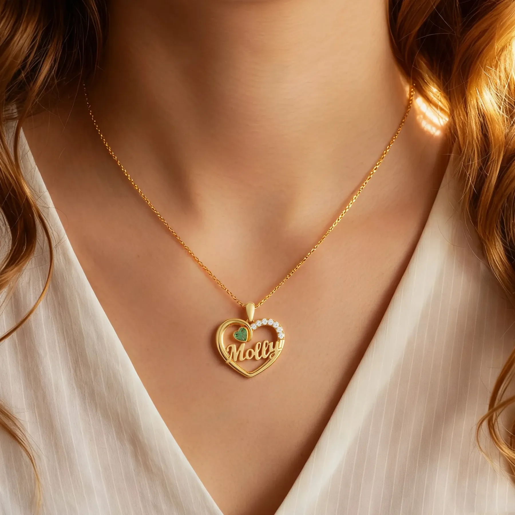 Custom Heart Birthstone Name Necklace with Pavé Accents