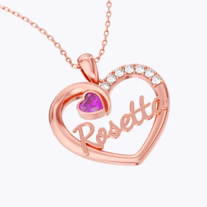 Custom Heart Birthstone Name Necklace with Pavé Accents