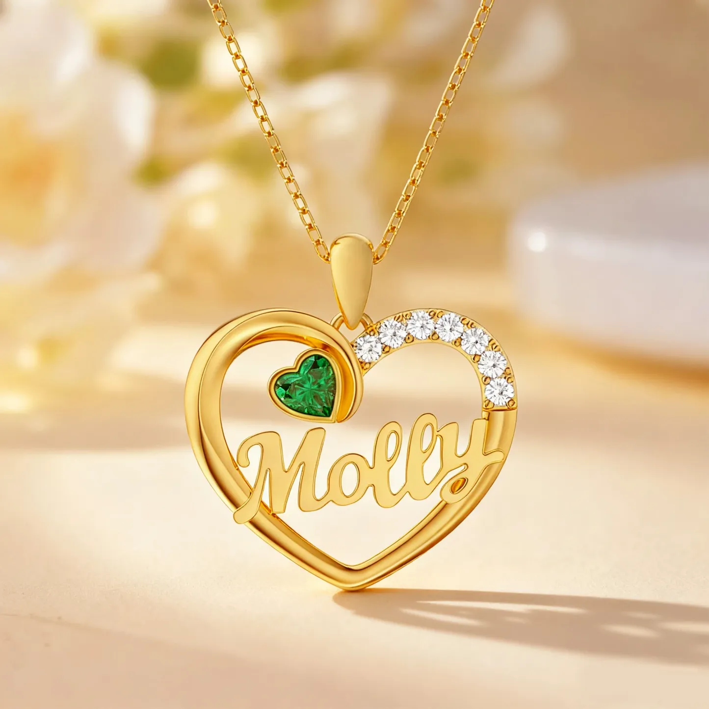 Custom Heart Birthstone Name Necklace with Pavé Accents