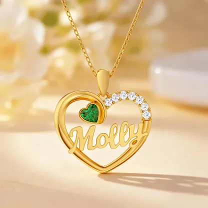 Custom Heart Birthstone Name Necklace with Pavé Accents