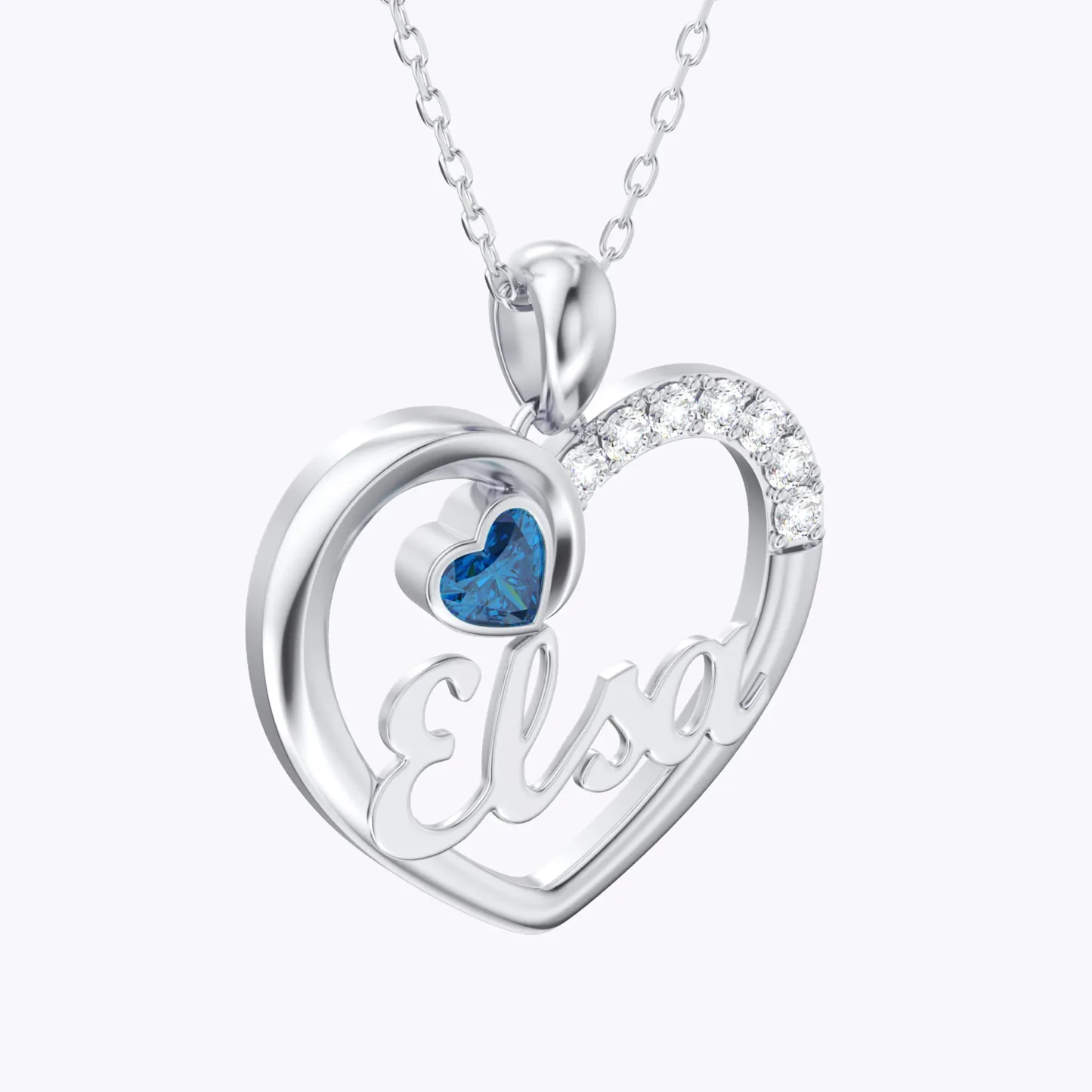 Custom Heart Birthstone Name Necklace with Pavé Accents