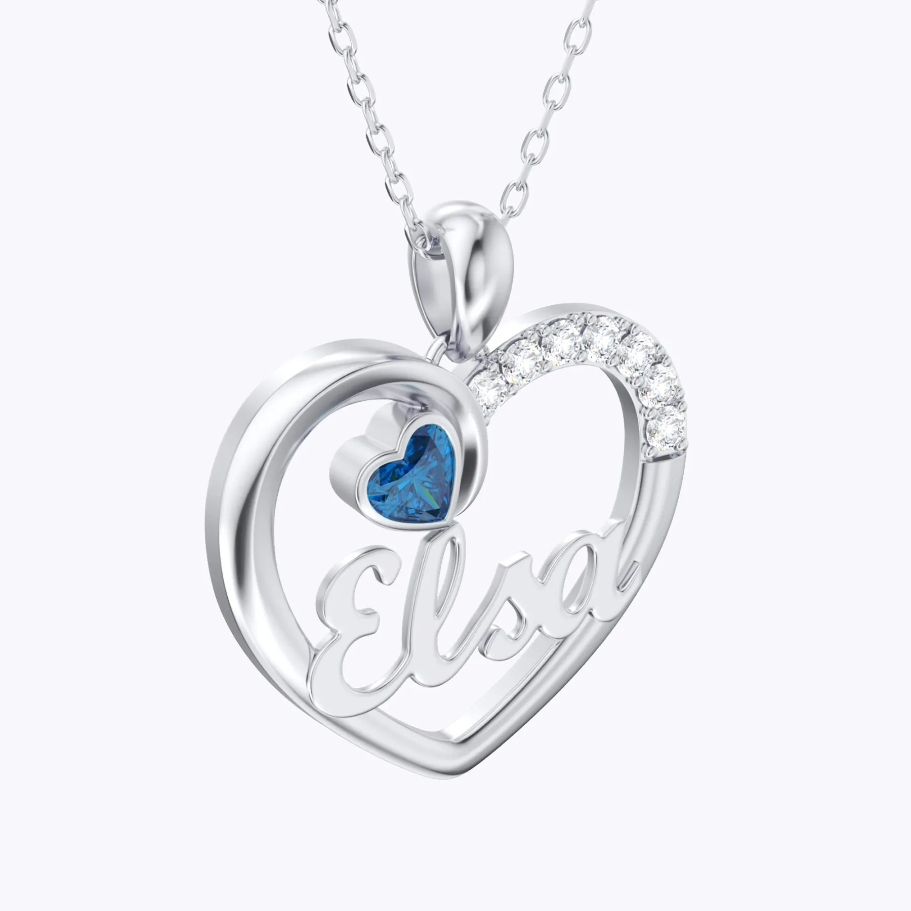 Custom Heart Birthstone Name Necklace with Pavé Accents