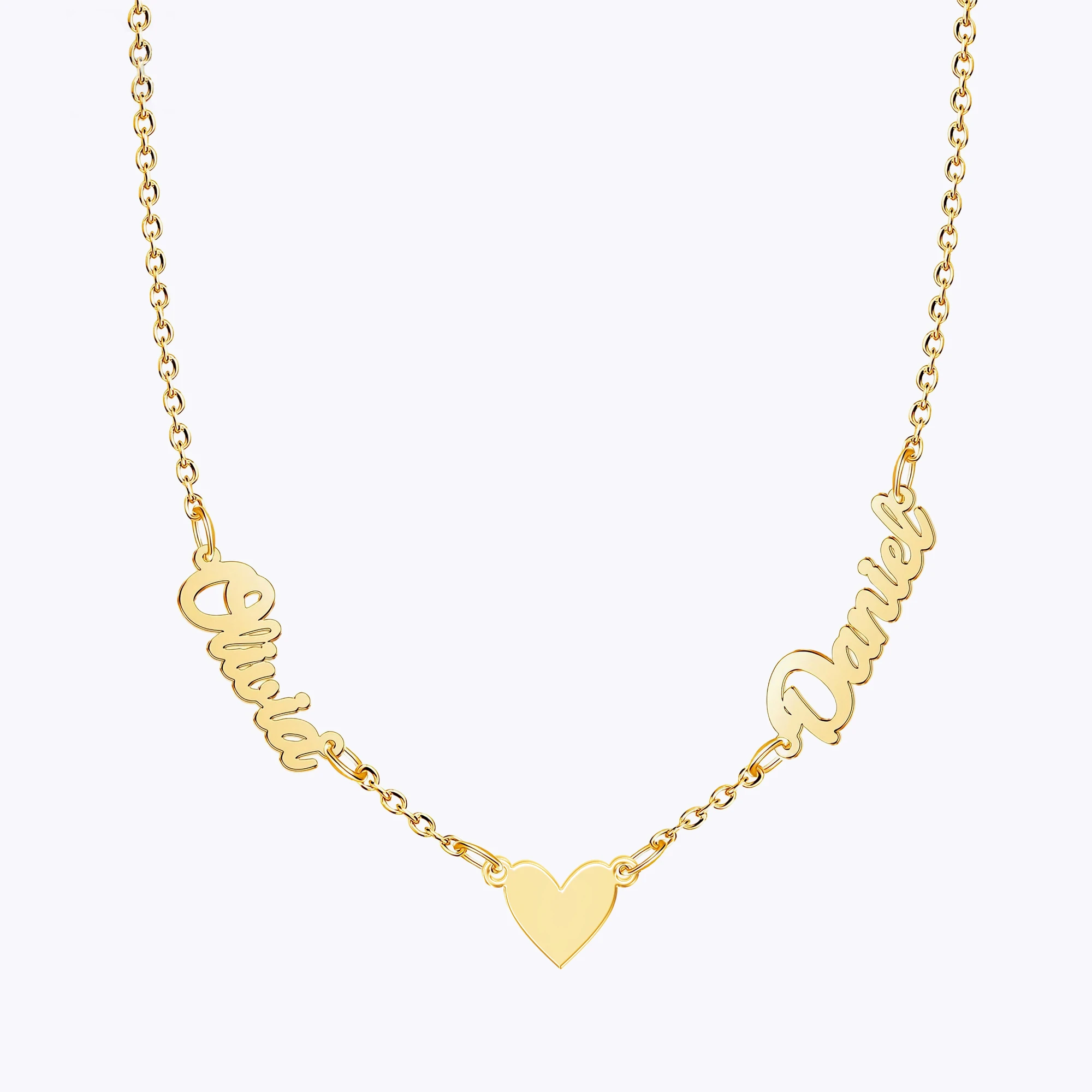 Custom Double Names with Heart Charm Necklace