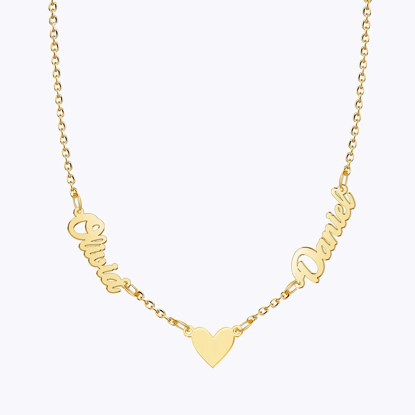 Custom Double Names with Heart Charm Necklace
