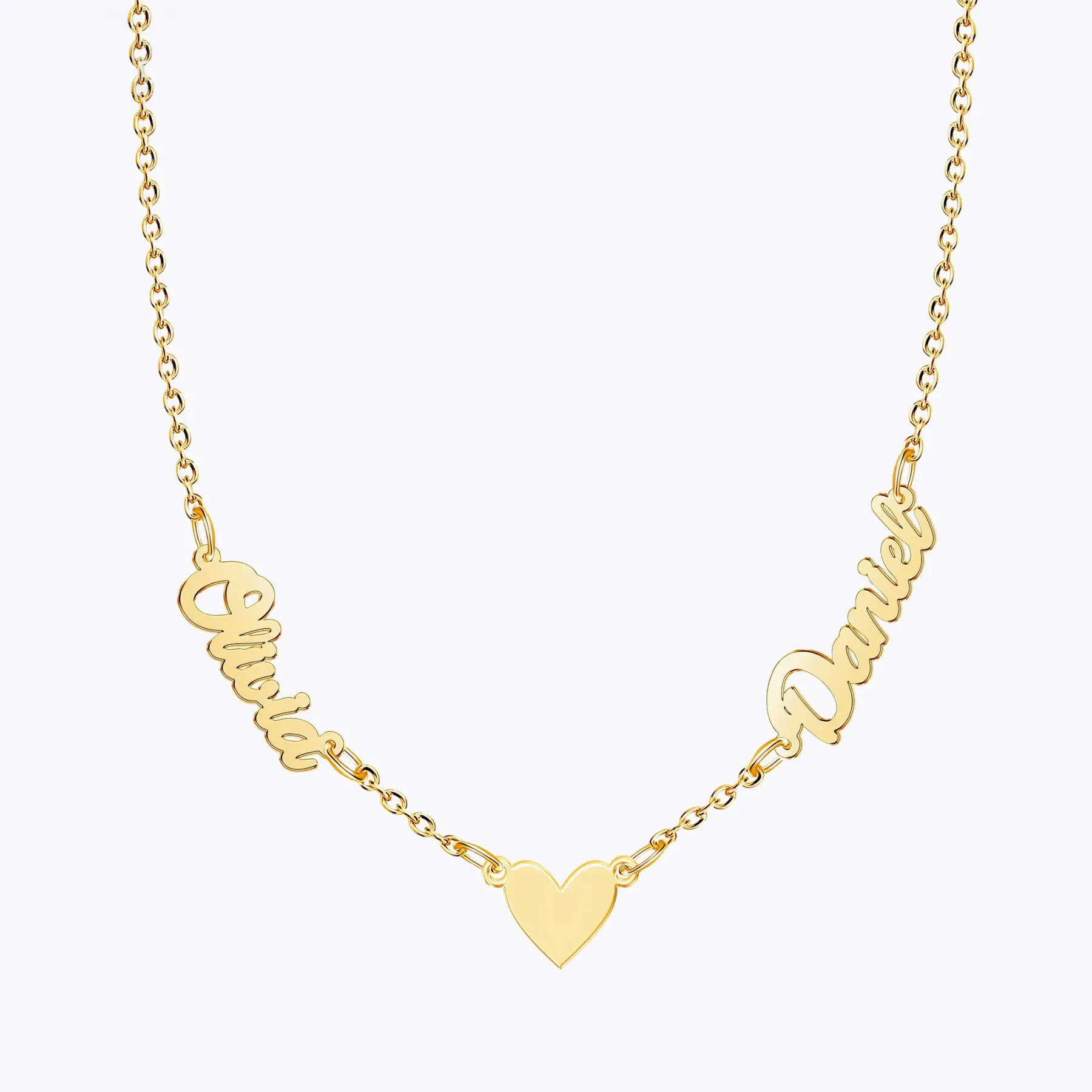 Custom Double Names with Heart Charm Necklace