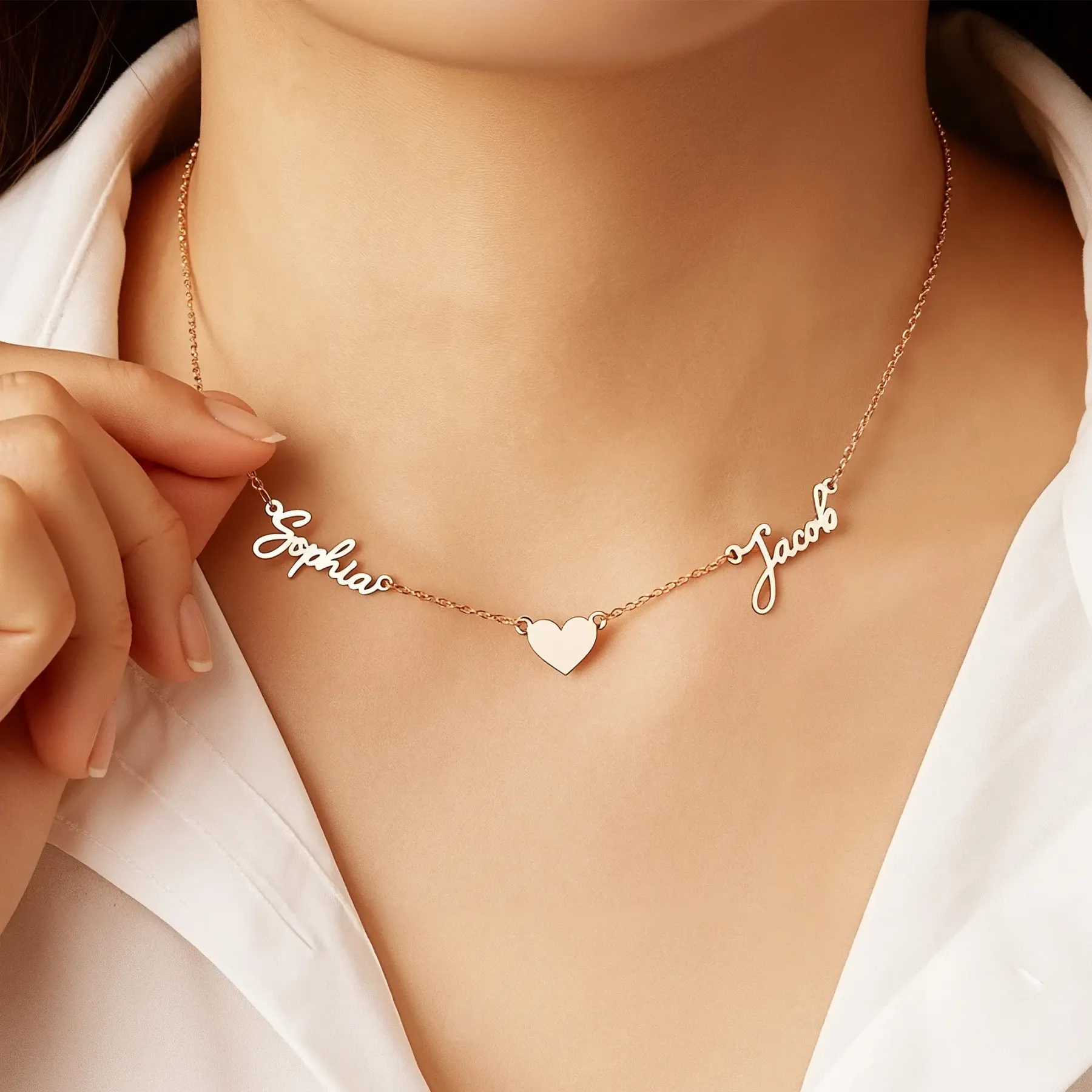 Custom Double Names with Heart Charm Necklace