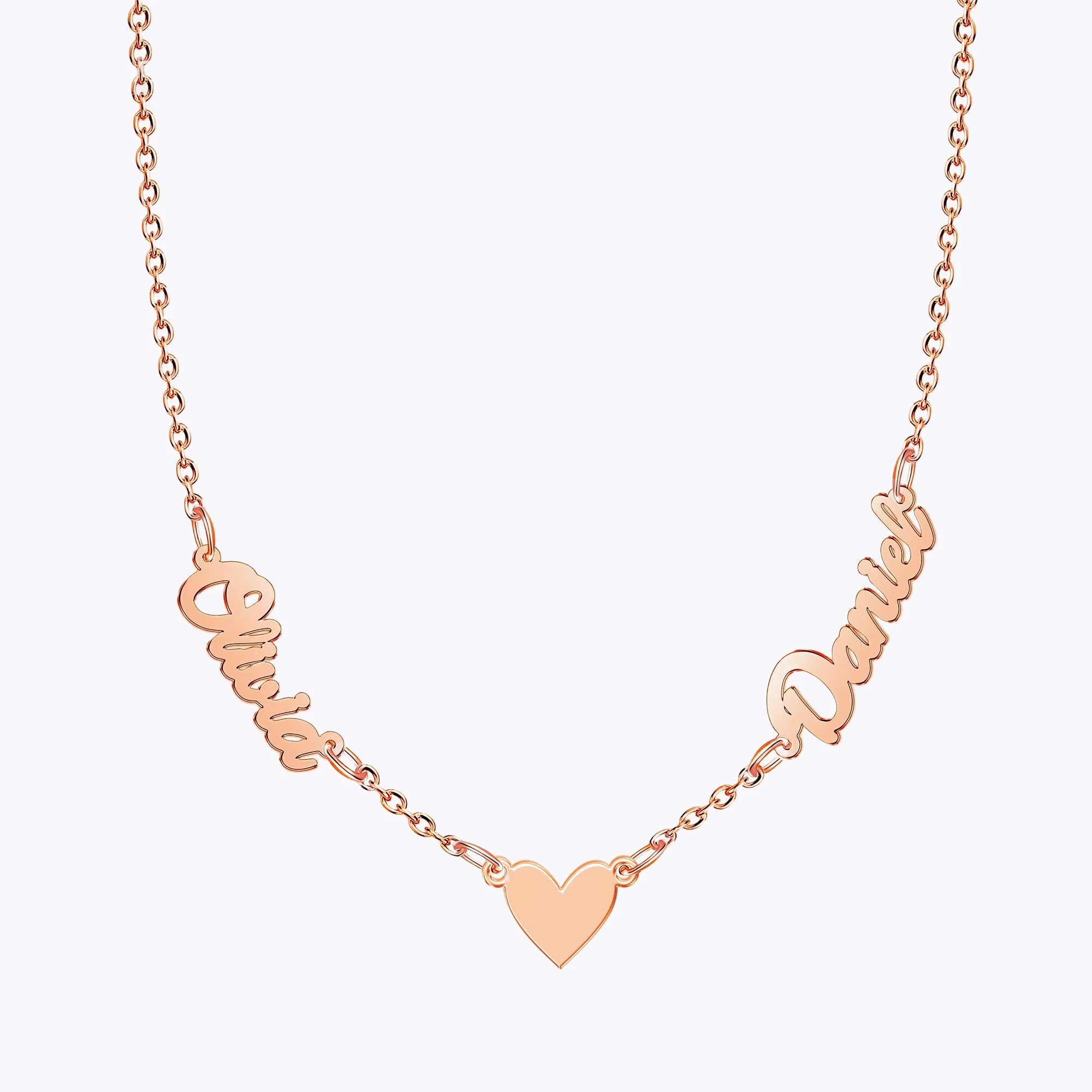Custom Double Names with Heart Charm Necklace
